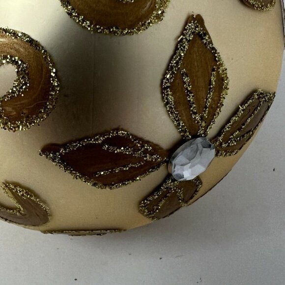 Santas Best Christmas Ornament Gold Round Blown Glass Glitter Rhinestone Jewel - Picture 4 of 6